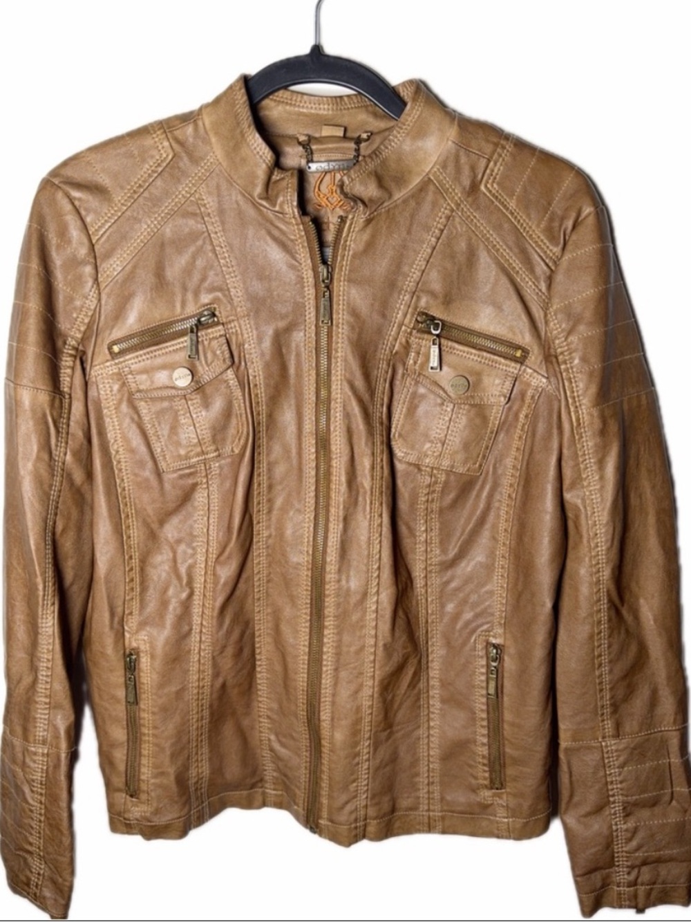 ODYN vegan leather jacket women M BROWN Cute Fall Y2K casual night winter Tan